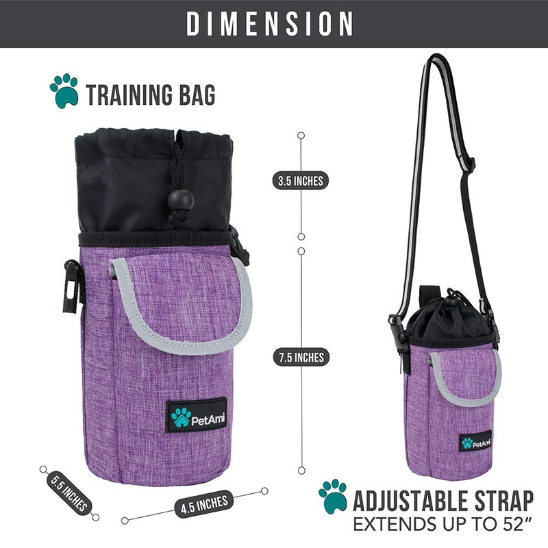 PetAmi Dog Treat Pouch, Large Pet Training Treat Pouch with Pocket, Dog Trainer Essentials Supply Holder with Poop Bag Dispenser, Training Bag for Kibbles Toys, 3 Ways to Wear (Purple) Purple - BeesActive Australia
