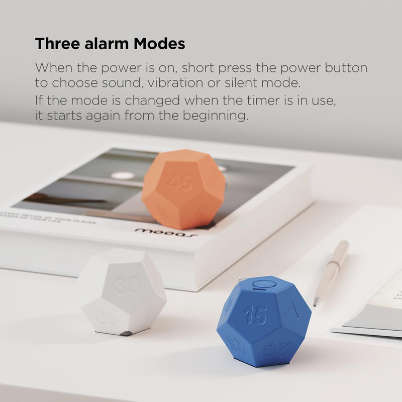Mooas Dodecagon Time Ball Rechargeable Mini Timer (Blue), 11 Preset Times, Desk Productivity, Pomodoro, Sound/Vibrate/Mute, ADHD, Workout, Study, Cooking Blue - BeesActive Australia