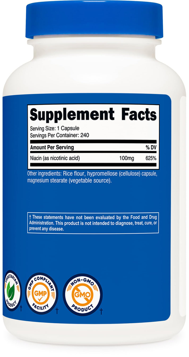 Nutricost Niacin (Vitamin B3) 100mg, 240 Capsules, with Flushing | GMO-Free, Gluten Free 240 Count (Pack of 1)