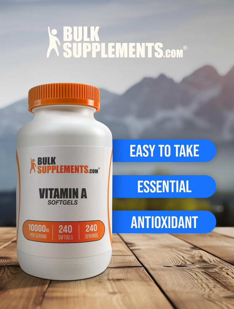 BulkSupplements.com Vitamin A 10000 IU Softgels - as Retinyl Palmitate, Vitamin A Supplement - for Eye & Immune Support, Gluten Free, 1 Softgel per Serving, 240 Count (Pack of 1) 240 Count (Pack of 1) - BeesActive Australia