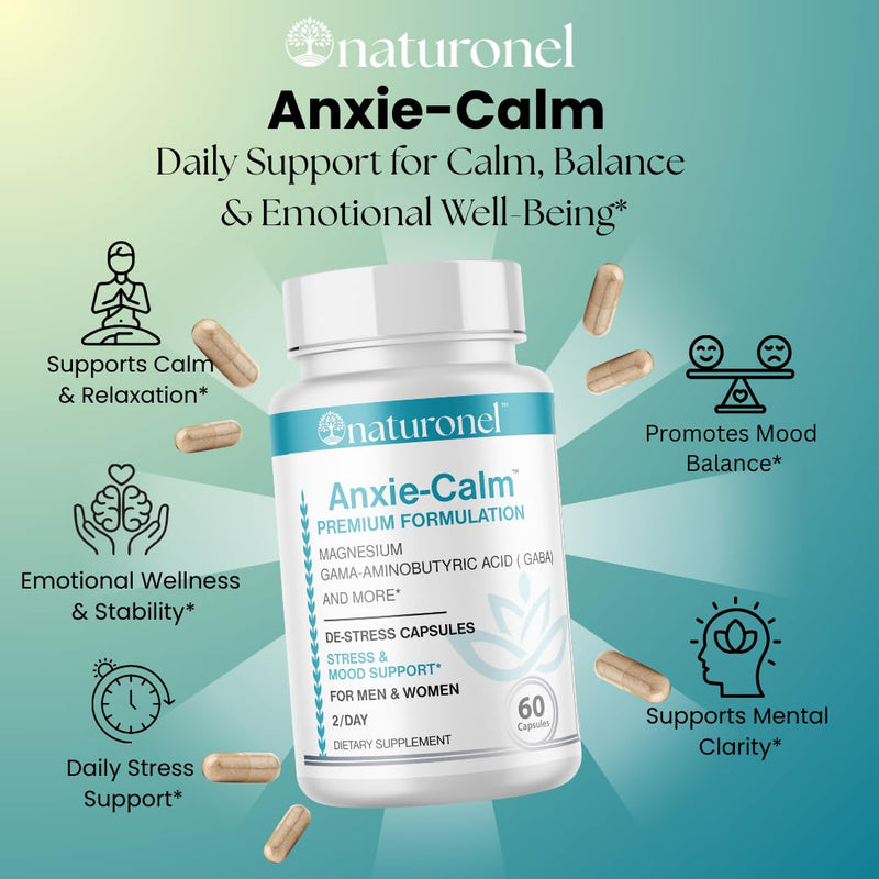 Anxie-Calm – Stress & Mood Support with Magnesium, GABA, Ashwagandha, Rhodiola, Lemon Balm & Chamomile | Advanced Dietary Supplement Formula | Non-GMO | Made in USA, GMP Certified (1) 1