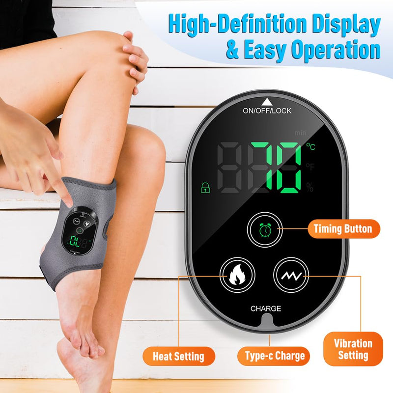 Ankle Massager,3-in-1 Wearable Hot & Vibration Massager for Feet, Ankles, and Arms | Reusable Heating Pad Brace for Home Recovery (Grey) Grey - BeesActive Australia