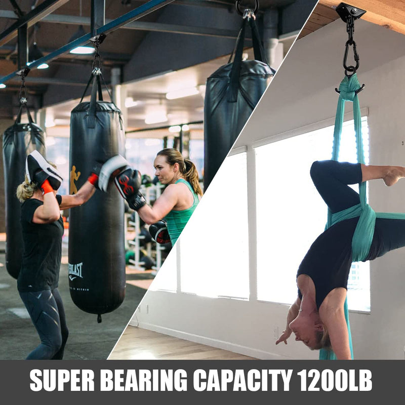 Hammock Hanging Kit, Hanging Chair Hardware with Chain 1200 lb Capacity Hammock Hooks, Heavy Duty Porch Swing Hanger, 360 Swivel Ceiling Hooks Snap for Chair, Seat, Yoga, Punching Bag, Gym (Silver) Silver Hammock + Chain