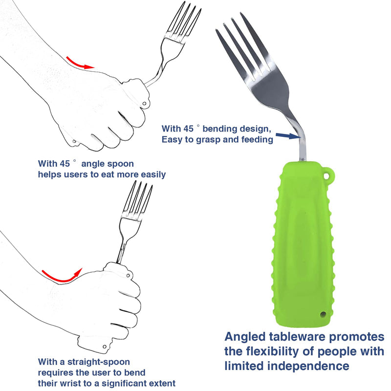 Adaptive Utensils Spoon & Fork Easy to Hold for Independent Eating, Weighted Utensils for Hand Tremors (Green Spoon & Fork Right Hand) 1 Set Green Spoon & Fork Right Hand - BeesActive Australia