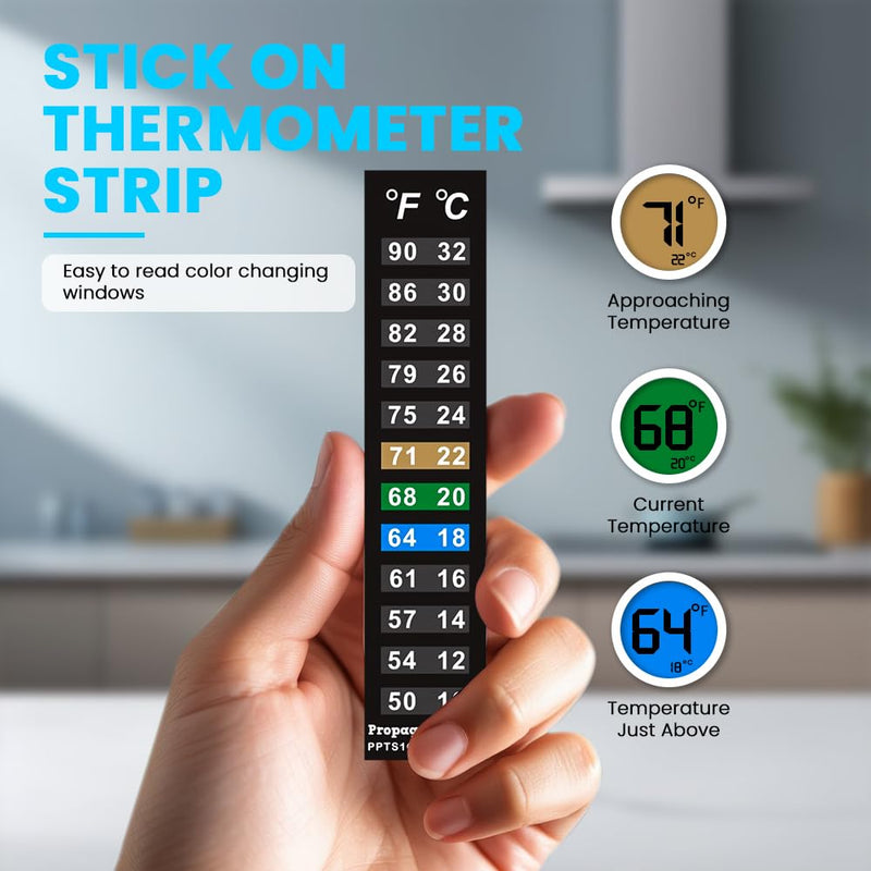 Stick On Thermometer Strip for Fish Tank, Aquarium Thermometer, Kombucha, Beer & Wine Fermentation - Vertical Temperature Strips w/Color-Changing Display, 50–90°F (10–32°C) (10-Pack) 1 - BeesActive Australia