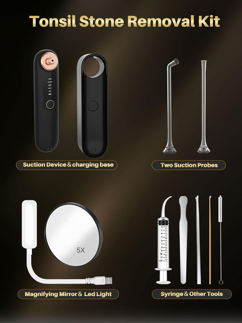 Voraiya Tonsil Stone Removal Vacuum Kit with 5 Mode Suction, 10 in 1 Electronic, Oral Irrigator, Tongue Scraper, Oral lamp & 5X Magnifying Mirror Included for Fresh Breath - BeesActive Australia