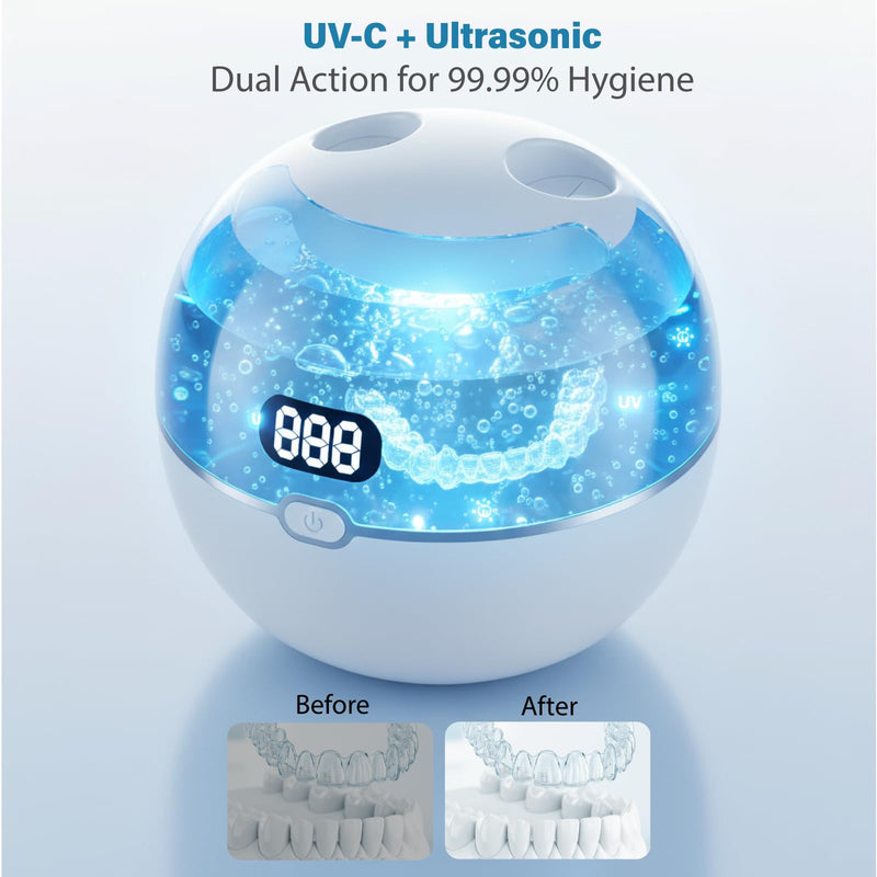 Upgraded Dental Ultrasonic Retainer Cleaner Machine, 220ML - 45kHz Dentures Cleaner Pod With Digital Display, Mouth Guard, Aligner, Night Guard, Braces, Toothbrush Heads, Jewelry