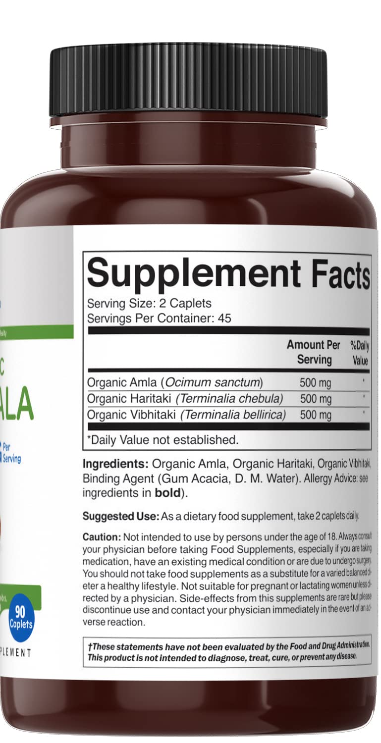 Brieofood Organic Triphala 1500mg, 45 Servings, Vegetarian, Gluten Free, 90 Vegetarian Tablets - BeesActive Australia