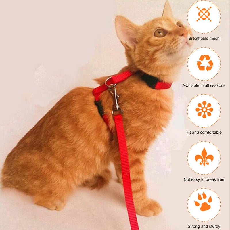 Cat harness with leash, 3 pieces cat leash with harness, cat escape-proof, cat harness with leash escape-proof, cat harness escape-proof (blue + black + red) blue + black + red - BeesActive Australia
