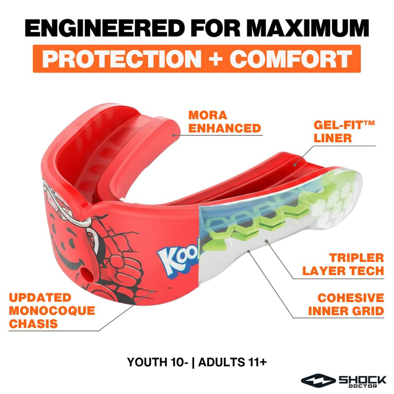 Shock Doctor, Gel Max Power Flavor Mouth Guard, Football, Lacrosse, Hockey, MMA, Boxing, Youth & Adult Kool-aid Cherry - BeesActive Australia