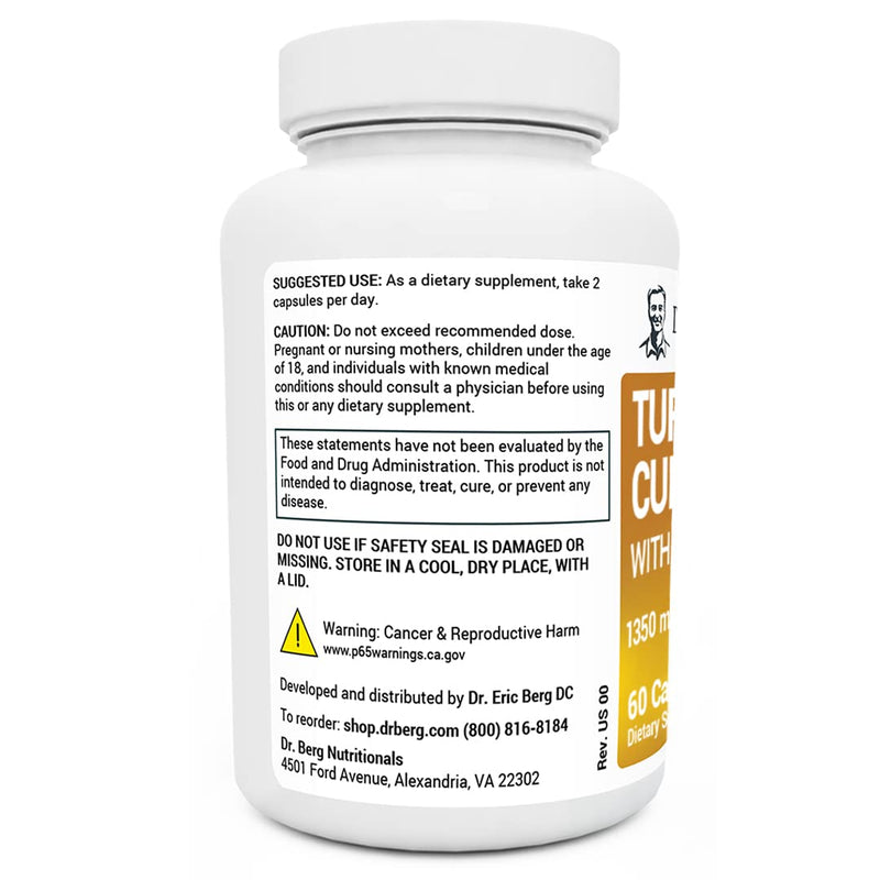 Dr. Berg (Only 2 Per Day) Turmeric Supplement with Black Pepper (BioPerine) - 1350 mg Turmeric Curcumin Supplement with 95% Curcuminoids – Turmeric Curcumin with Black Pepper – 60 Turmeric Capsules - BeesActive Australia
