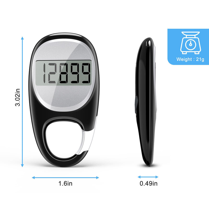 Simple Pedometer for Walking, Accurate Step Tracker with Carabiner, 3D Step Counter for Men Women Kids Seniors Black - BeesActive Australia