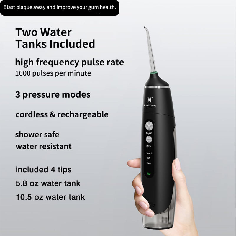 Water Flosser Equipped with Two Water Tanks for Home and Travel,3 Modes Dental Oral Irrigator,Portable,IPX7 Waterproof,Powerful Battery Life, Water Dental Flossers for Teeth (Black) Black
