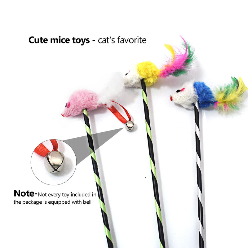 IUHKBH Interactive Cat Sticks, 3 PCS Cat Wands with Mice Long Cat Teaser Wands for Cats Kittens Having Fun Exerciser Playing - BeesActive Australia