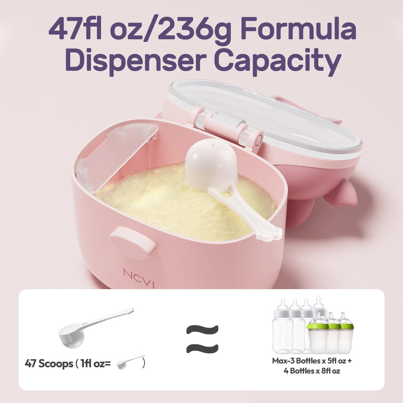 NCVI Baby Formula Dispenser On The Go, Formula Container To Go, Formula Holder for Travel, Outdoor Picnic with Baby Infant, Portable Container for Milk Powder, Snacks, Candy, Fruits (Pink) Pink Cow - BeesActive Australia