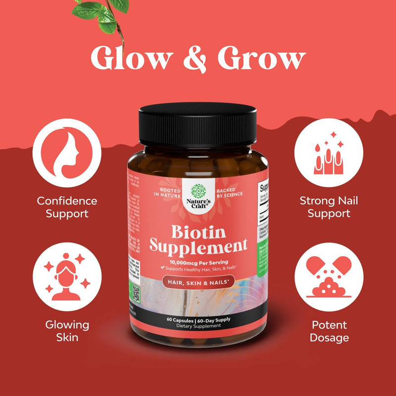 10000 mcg Pure Biotin Pills for Women Men - Promotes Thicker and Fuller Hair. Natural Supplement for Shiny Thick Hair Growth - Vegetarian Vitamin Capsules - Get Clear Skin Strong Nails - 60 Count