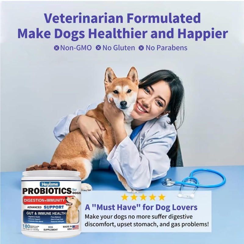 Probiotics for Dogs, Improve Yeast Balance, Itchy Skin Itchy Ears, Gut Health, Allergies, Immunity, Dog Probiotics and Digestive Enzymes with Prebiotics - Reduce Diarrhea (180 Chews, Bacon) 180 Chews