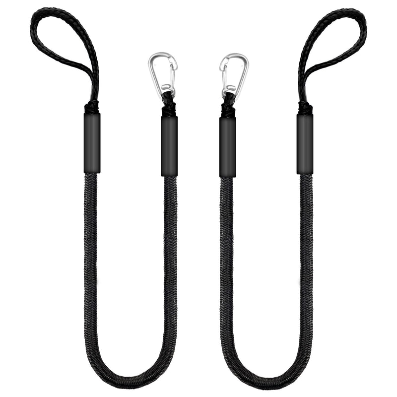 Bungee Dock Lines for Boats & Jet Skis – 6ft Heavy-Duty Elastic Mooring Rope with Single Hook – Stretches to 9ft – Black/Yellow&Black/Green&Yellow 2 Pack (Black)
