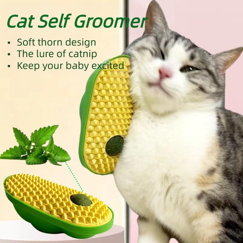 Cat Self Groomer with Catnip, Dog Cat Corner Groomer,Wall Corner Scratcher Comb,Grooming Massage Brush, Perfect Scratch Massager Tool for Long & Short Fur Kitten/Puppy - BeesActive Australia