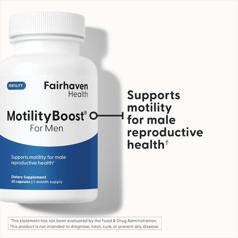 Fairhaven Health MotilityBoost for Men | Prenatal Male Fertility Supplement for Motility Strength | Pre-Conception for Him Includes L-Carnitine, Vitamin B12, B6, CoQ10 and Quercetin | 60 Capsules - BeesActive Australia