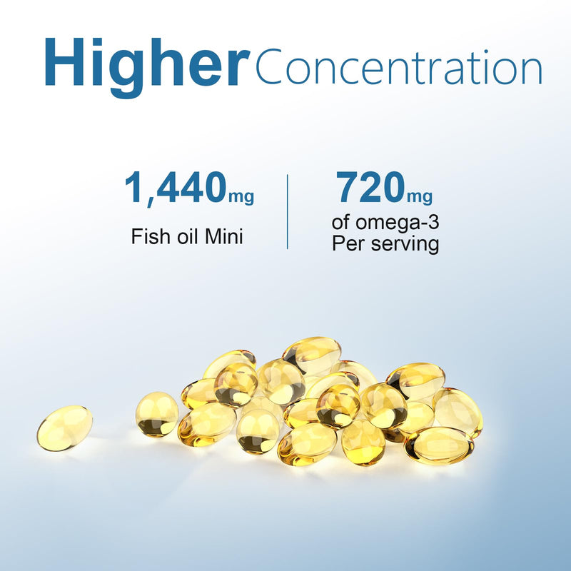 Fish-Oil Omega3-Fatty Acids-Supplement Small-Softgels - 180Count 1440mg for Healthy Heart Brain Eyes Support High EPA DHA Easy to Swallow
