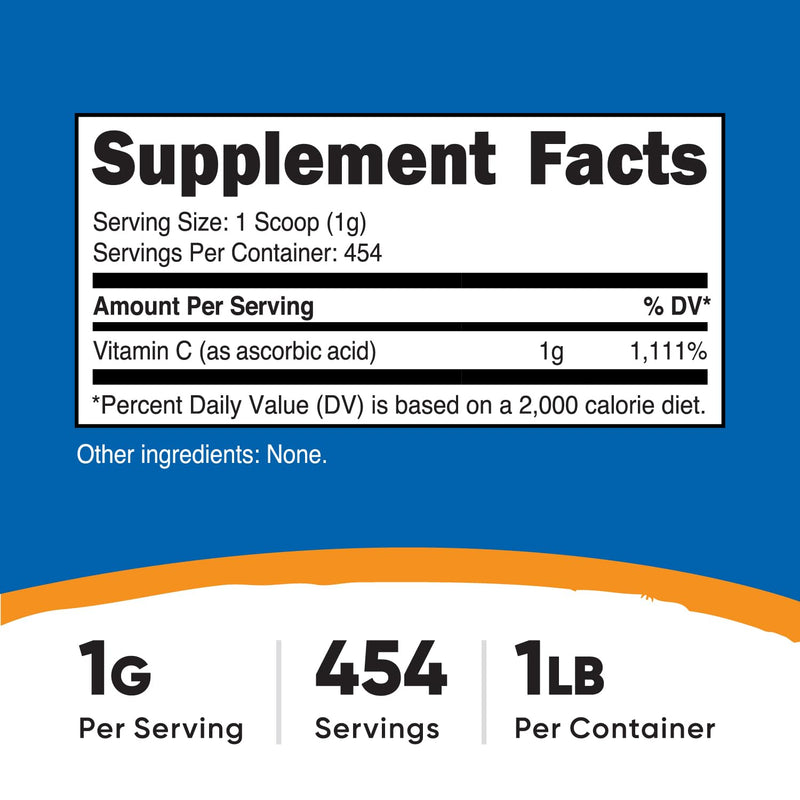 Nutricost Pure Ascorbic Acid Powder (Vitamin C) 1LB 1 Pound (Pack of 1) - BeesActive Australia