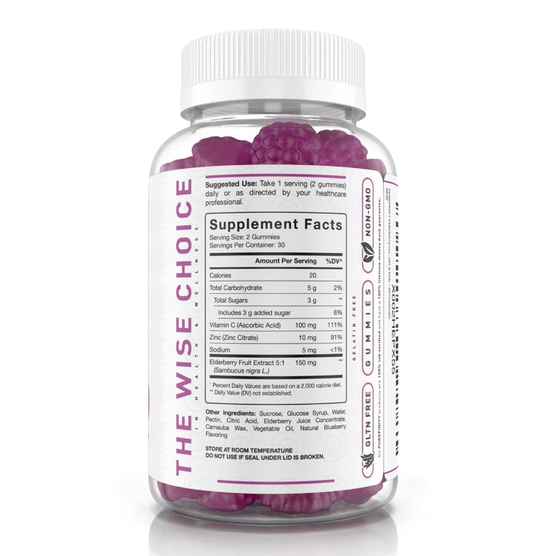 PUREFINITY Elderberry Gummies with Sambucus, Vitamin C, and Zinc – Your Perfect Daily 3-in-1 Supplement for Kids & Adults – Gluten Free, Non-GMO, Vegan, 60 Count (Pack of 2) 60 Count (Pack of 2)