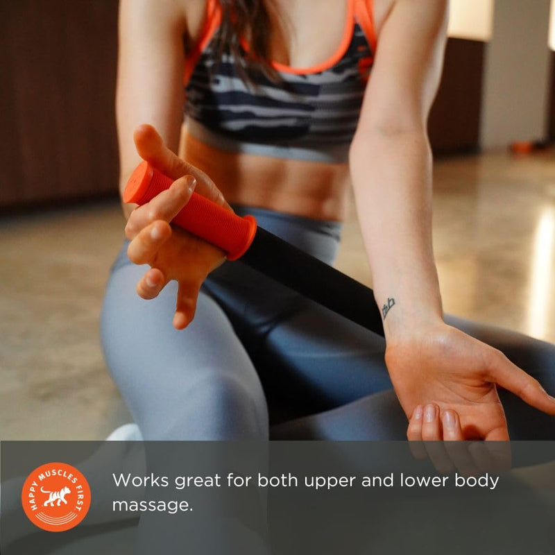 Tiger Tail 18in Massage Stick Portable Roller, Handheld, Deep Tissue Foam Roller, Body Massage and Myofascial Release Tool for Legs, Neck, Calves, Thighs, Shins & Back, The Original 18, Made in USA 18" Plus Happy Muscles eBook