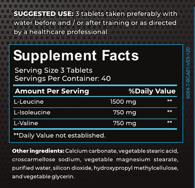 Hybrid Nutraceuticals Nutra BCAA 3000mg Branched Chain Amino Acids Supplements - Sugar Free Pre Workout, Non-GMO, Vegan: 120 Tablets 1