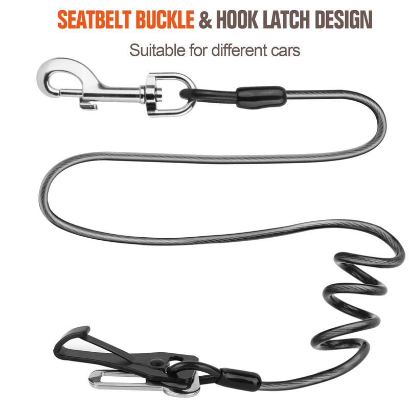 Dog Seat Belt for Car, Chew Proof Dog Leash 2 in 1 Steel Cable with Elastic Bungee Buffer Dog Seatbelt Harness Latch Bar Attachment Heavy Duty Seat Belt for Dogs in Car for Medium Large Dogs Chewer Black 1 Pack - BeesActive Australia