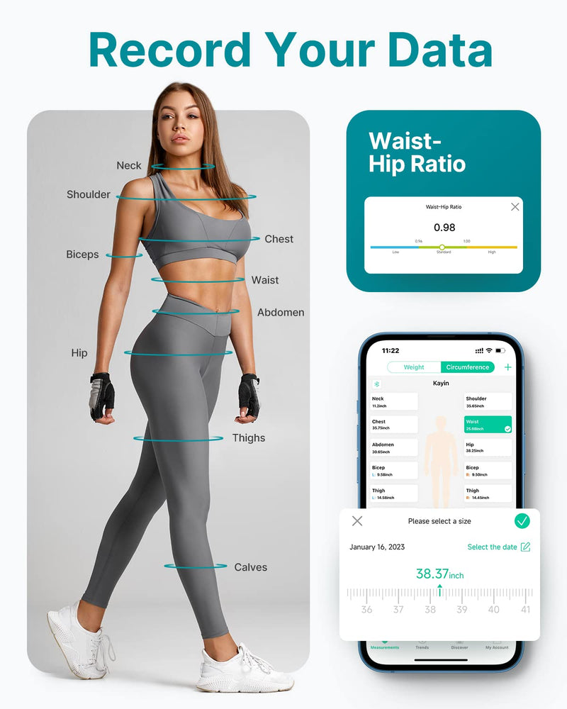 FITINDEX Smart Measuring Tape for Body, Accurate Digital Bluetooth Body Tape Measure for Weight Loss, Fitness, Body Building, Retractable Tape for Measuring Waist, Hip, Bust, Arms - BeesActive Australia