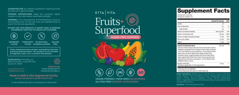 Sugar-Free Fruits and Veggies Gummies with Vitamins & Minerals (120 Chews) | Nutrient rich super greens gummies as digestive & probiotic blend for antioxidant & energy support, vegan, gluten-free, USA