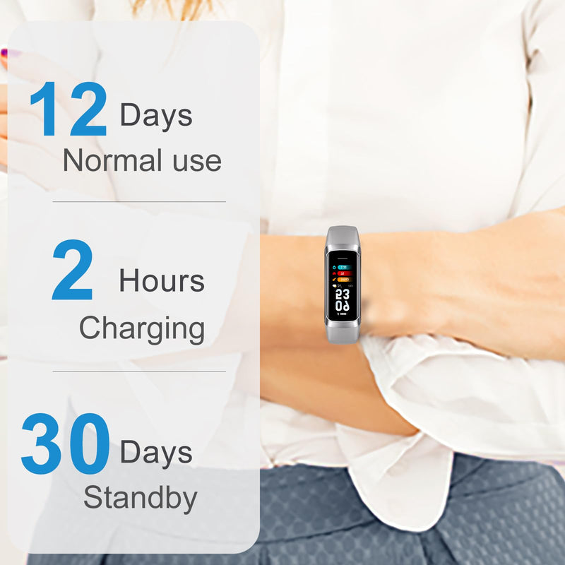 Fitness Tracker with 24/7 Heart Rate, Blood Oxygen Blood Pressure Sleep Monitor, 5 ATM Waterproof Activity Trackers,Step Calorie Counter Pedometer Health Smart Watch for Women Men Silver - BeesActive Australia