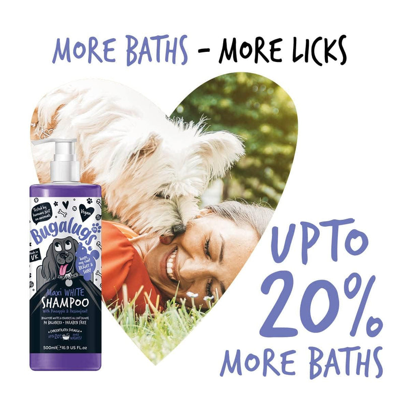 BUGALUGS dog shampoo Maxi White brightening dog shampoo with balanced pH value vegan all coat types 500 ml - BeesActive Australia