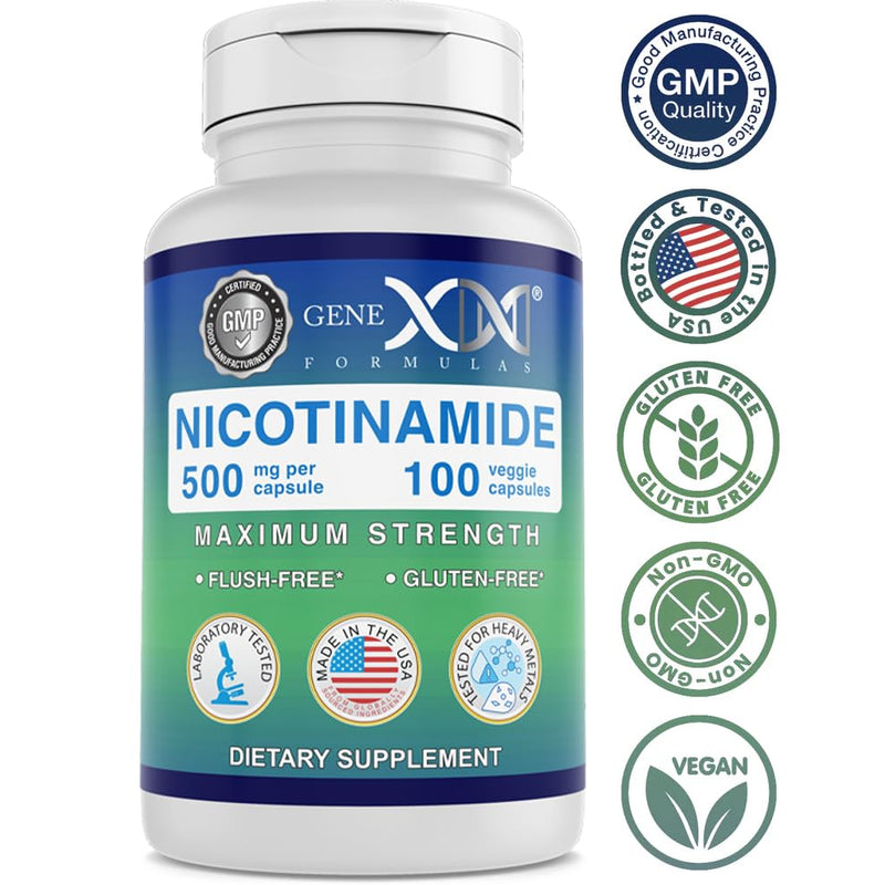 Genex Formulas Nicotinamide 500mg, Vitamin B3 Flush Free Niacin, 300 Caps | Niacinamide Supplement Help Produce Keratin & Support Skin Cell Health & Energy, Non-GMO & Gluten Free 100 Count (Pack of 3)