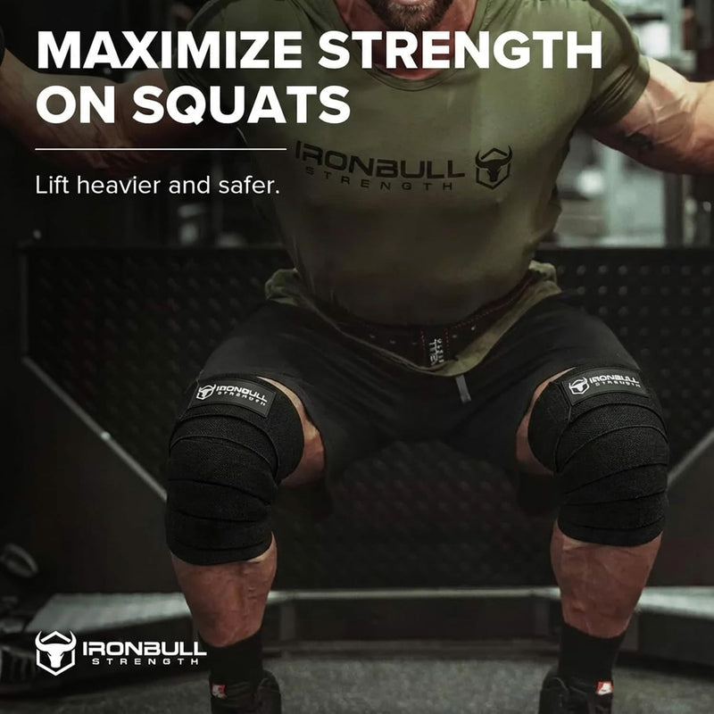 Knee Wraps for Weightlifting - 80" Elastic Knee Straps for Squats and Weight Lifting - Lifting Knee Wraps for Strength & Compression Wrap - Knee Support for Squatting, Powerlifting, Gym Black
