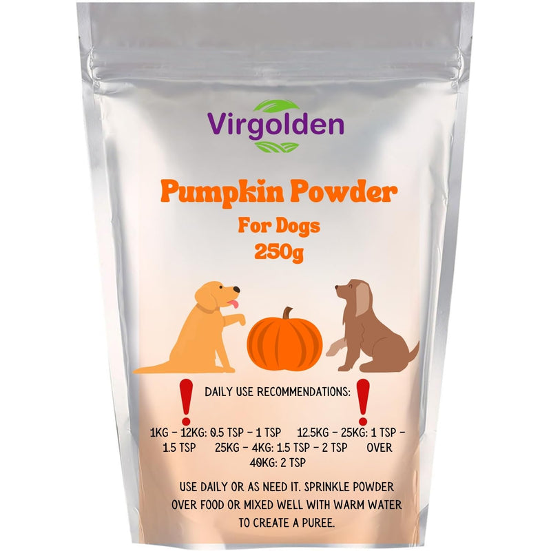 Pumpkin Powder for Dogs 250g by Virgolden, Supports Prebiotic Fiber Source & Nutrition - Helps Loose Stool and Gut Inflammation