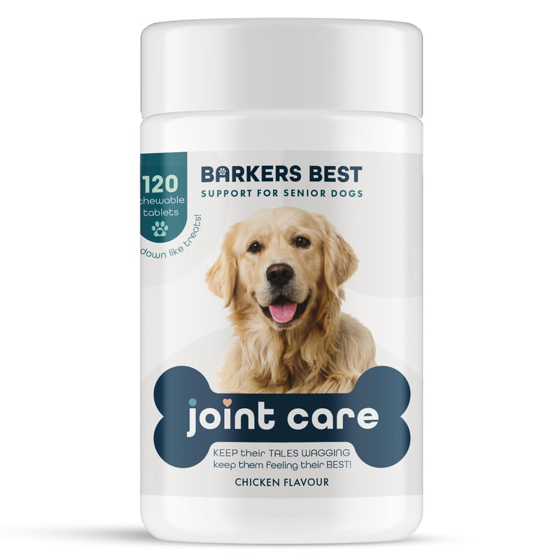 Dogs Joints Care Chewable Tablets for Adult Dogs 120 Tube with Glucosamine, Fish Oil and Vitamin C,Chicken Flavour-Barkers Best Brand