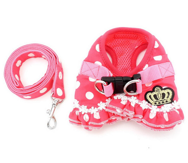 Selmai Puppy Small Cat Girl Dog Vest Dots Harness Leash Set Mesh Padded No Pull Lead S Pink - BeesActive Australia