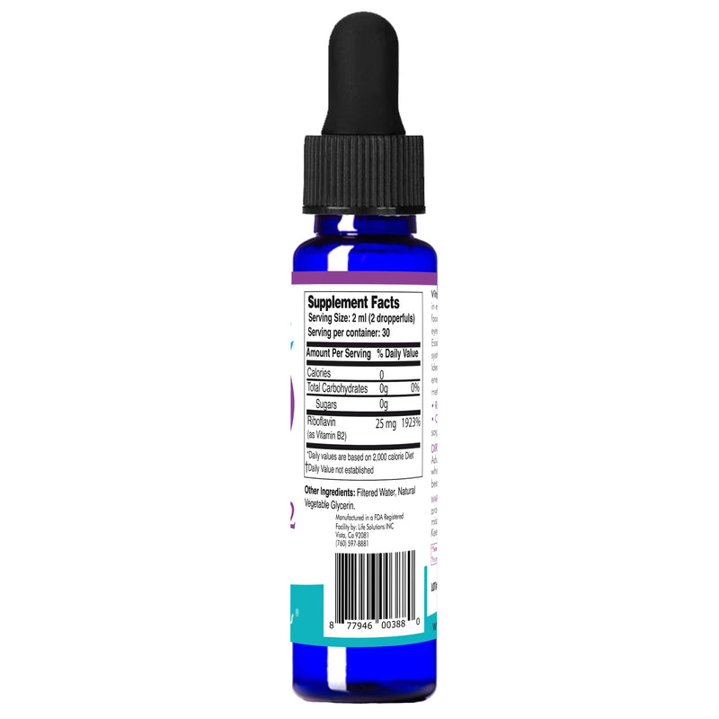 Life Solutions Liquid Vitamin B2 Riboflavin 25mg - 2 fl oz | 50mg Liquid Vitamin B2 (Riboflavin) with Rapid-Sorb technology for superior absorption & energy support.