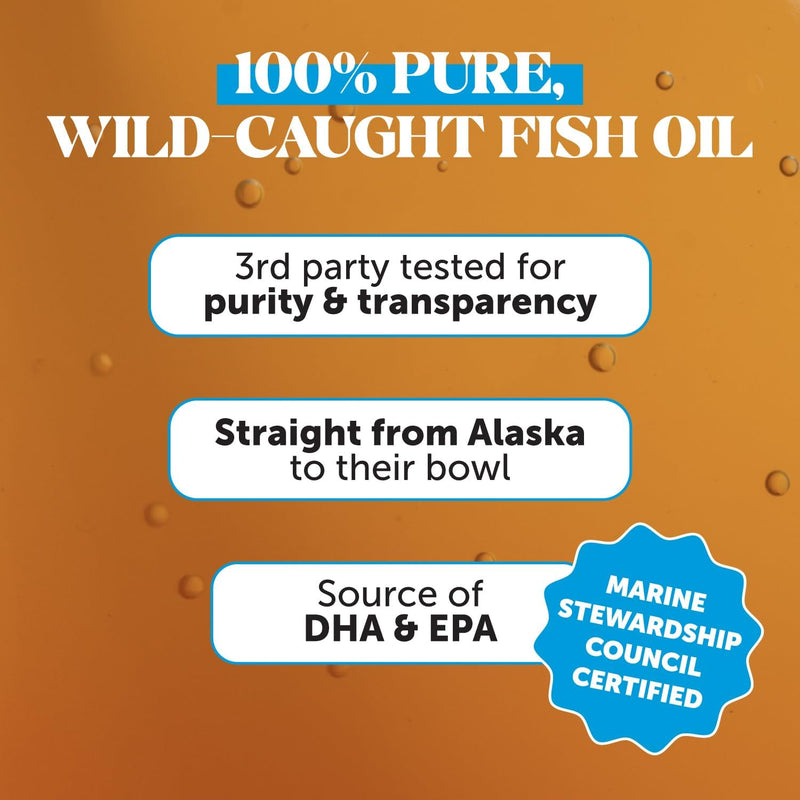 Omega 3 Fish Oil for Dogs and Cats - Liquid Fish Oil for Dogs Skin and Coat Supplement, Dog Omega 3 Fish Oil Supplement EPA + DHA, Wild Caught Pollock & Cod Oil for Dogs for Skin + Coat Health (16oz) 16oz