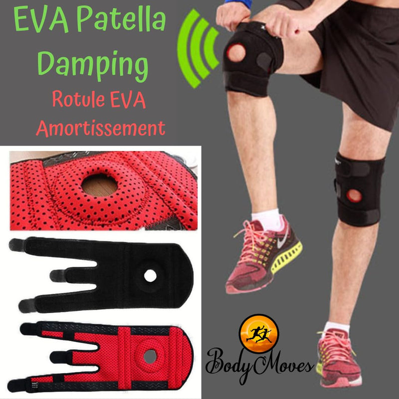 BodyMoves Kid's Knee Brace Support Plus Hot and Cold Ice gel Pack for stabilizing patella meniscus tear ligament injury prevention (SPORTY BLACK) SPORTY BLACK