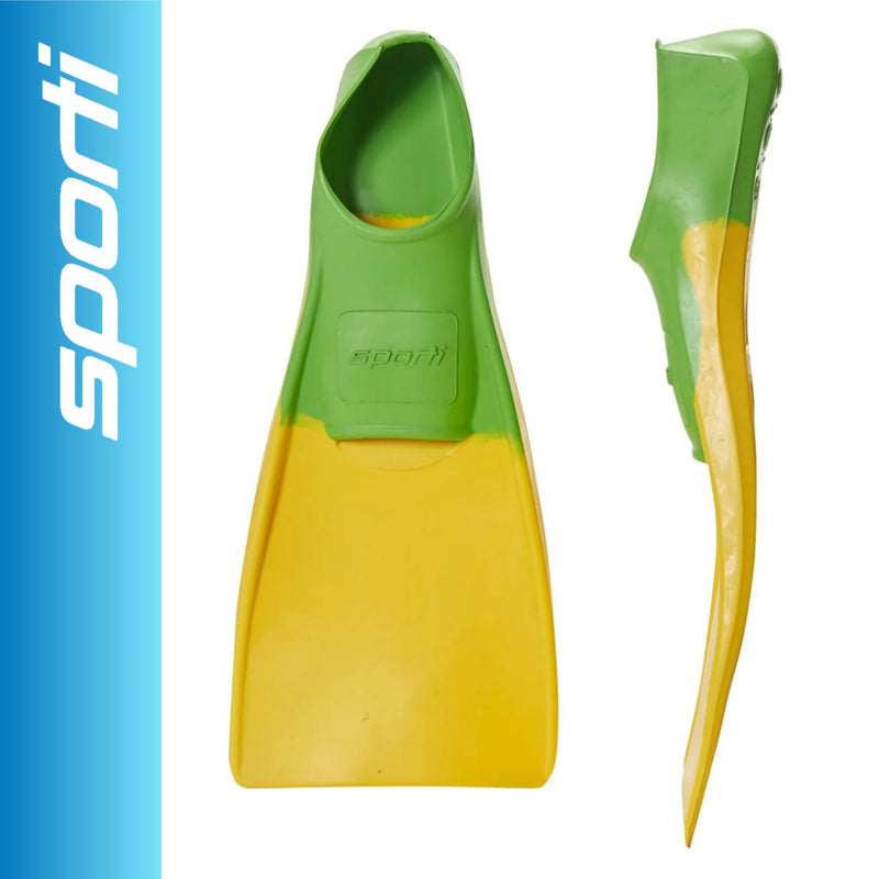 Sporti Adult-Kids Swim Fins for Pool Lap Swimming - Long Floating Fins for Swimming & Snorkeling - Swim Flippers for Training Toddler 11-12 Yellow-Green