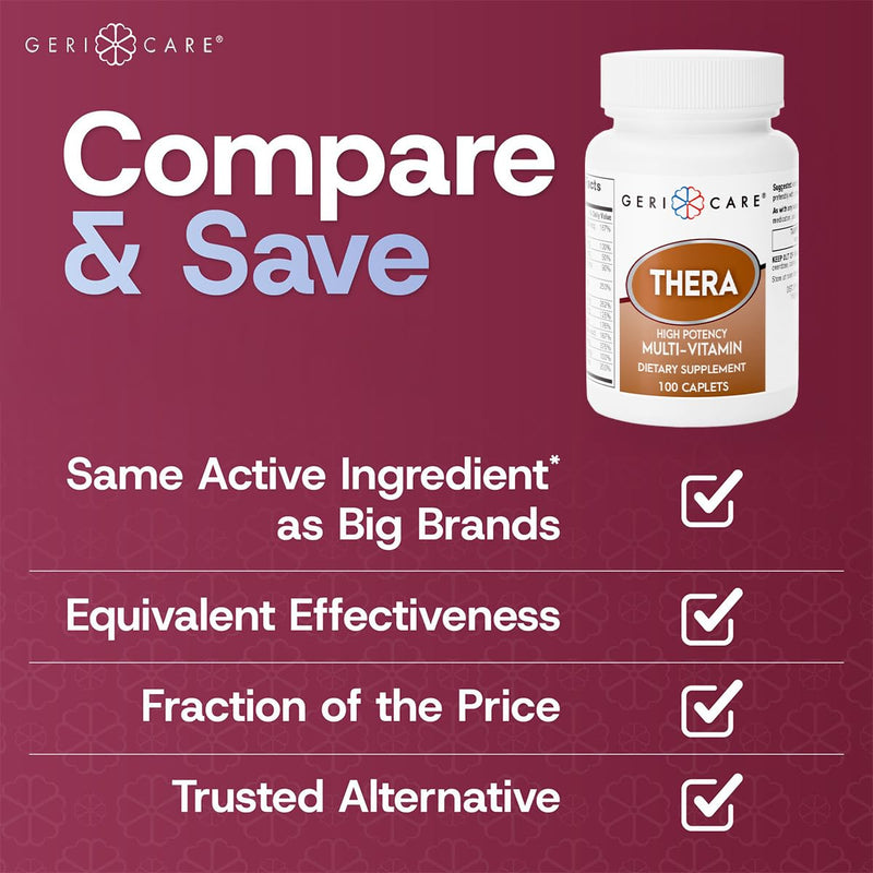GeriCare Thera High Potency Multivitamin Caplets, Blend of Vitamins and Minerals to Ensure Maximum Nutritional Support Antioxidant Protection Supplement, 100 Count (Pack of 1) 100 Count Multivitamin