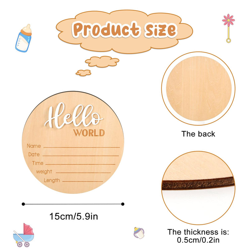 Baby Announcement Sign, 5.9 Inch Wooden Hello World Newborn Sign Birth Announcement Signs Baby Name Announcement Plaques for Photo Props Baby Shower Hospital Nursery - BeesActive Australia