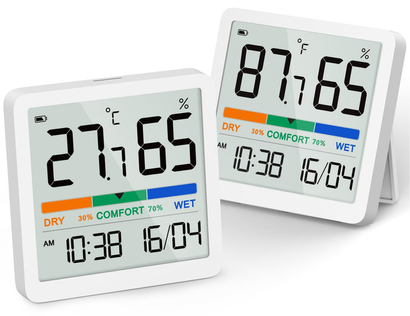 NOKLEAD Indoor Hygrometer Thermometer - Digital Temperature & Humidity Monitor with Calibration, Clear LCD Display & Clock, Accurate Room Gauge for Home, Baby Room, Office (2-Pack) 2