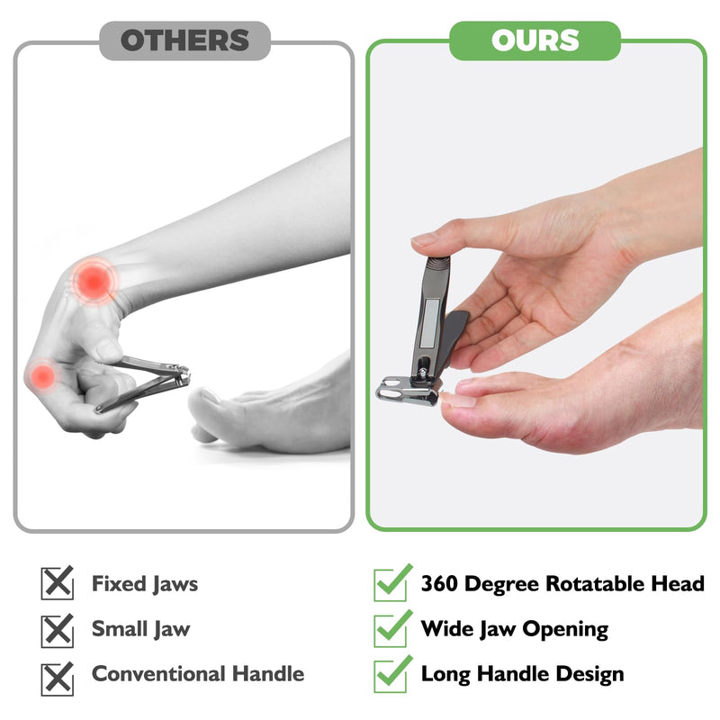 Toenail Clippers for Seniors Thick Toenails, Angled Head Large Toe Nail Clippers for Thick Nails for Men, Heavy Duty Ingrown Toenail Clippers with Wide Jaw, 360° Rotating Nail Clipper with Long Hande 6PCS Nail Clippers Set