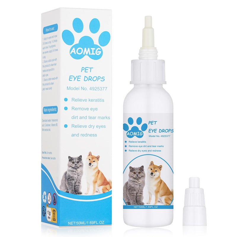 AOMIG Dog Eye Drops, Pet Eye Drops for Dogs and Cats, Infection Treatment to Soothe Infection Allergy, Relieve Dry Eyes & Pink Eyes, Tear Stain Cleaner Wash Solution Safe for All Animals, 1.7 Fl Oz