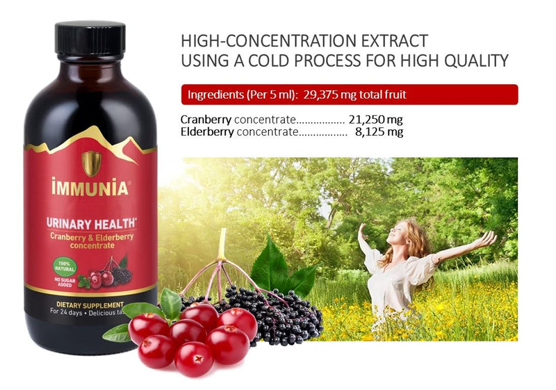Immunia Urinary Health. Cranberry & Elderberry Concentrate for the Prevention of Urinary Infections. Natural. Delicious. 5 ml/Day. (1-Pack) 1 Count (Pack of 1)