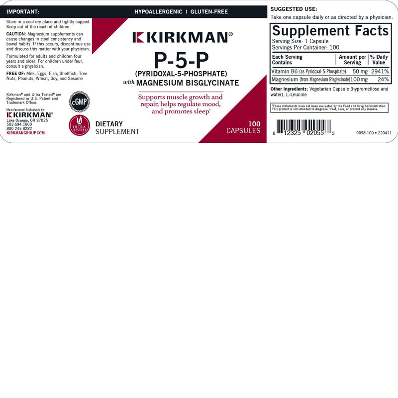 Kirkman Vitamin B-6 50 mg - Hypoallergenic || 100 Vegetarian Capsules || Gluten/Casein Free || Tested for More Than 950 Environmental contaminants.